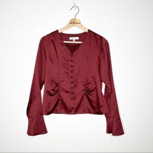 Moussy Silky Button Front Polka Dot Blouse Top